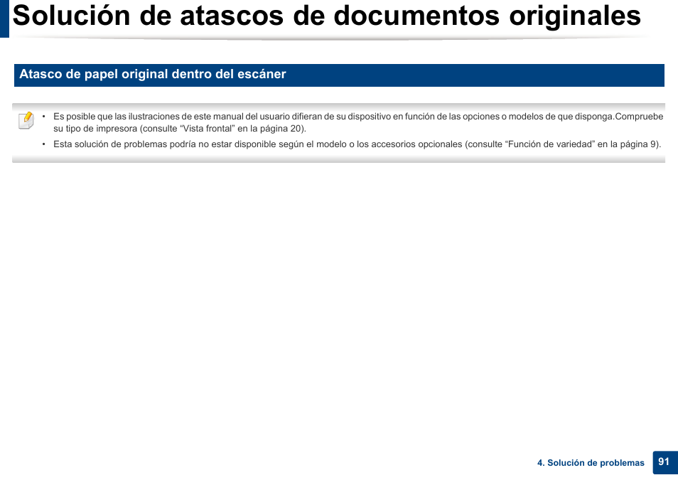 Solución de atascos de documentos originales, Atasco de papel original dentro del escáner | Dell B1165nfw Multifunction Mono Laser Printer User Manual | Page 91 / 311