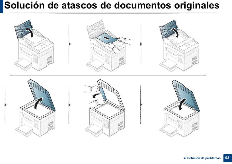 Solución de atascos de documentos originales | Dell B1165nfw Multifunction Mono Laser Printer User Manual | Page 92 / 311