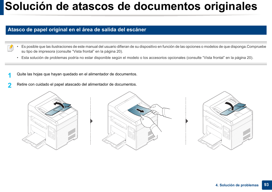 Solución de atascos de documentos originales | Dell B1165nfw Multifunction Mono Laser Printer User Manual | Page 93 / 311