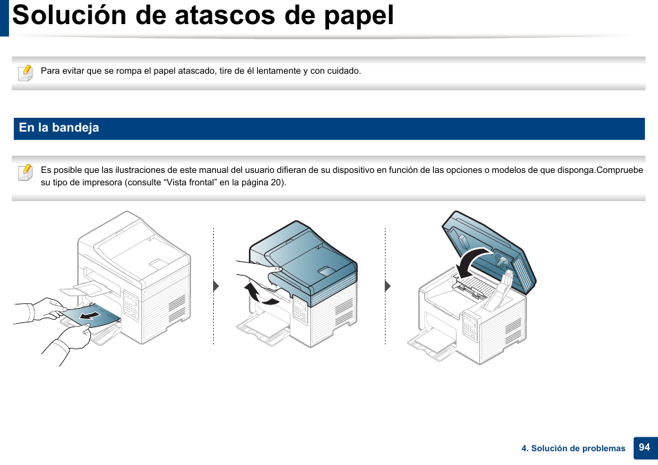 Solución de atascos de papel, En la bandeja | Dell B1165nfw Multifunction Mono Laser Printer User Manual | Page 94 / 311