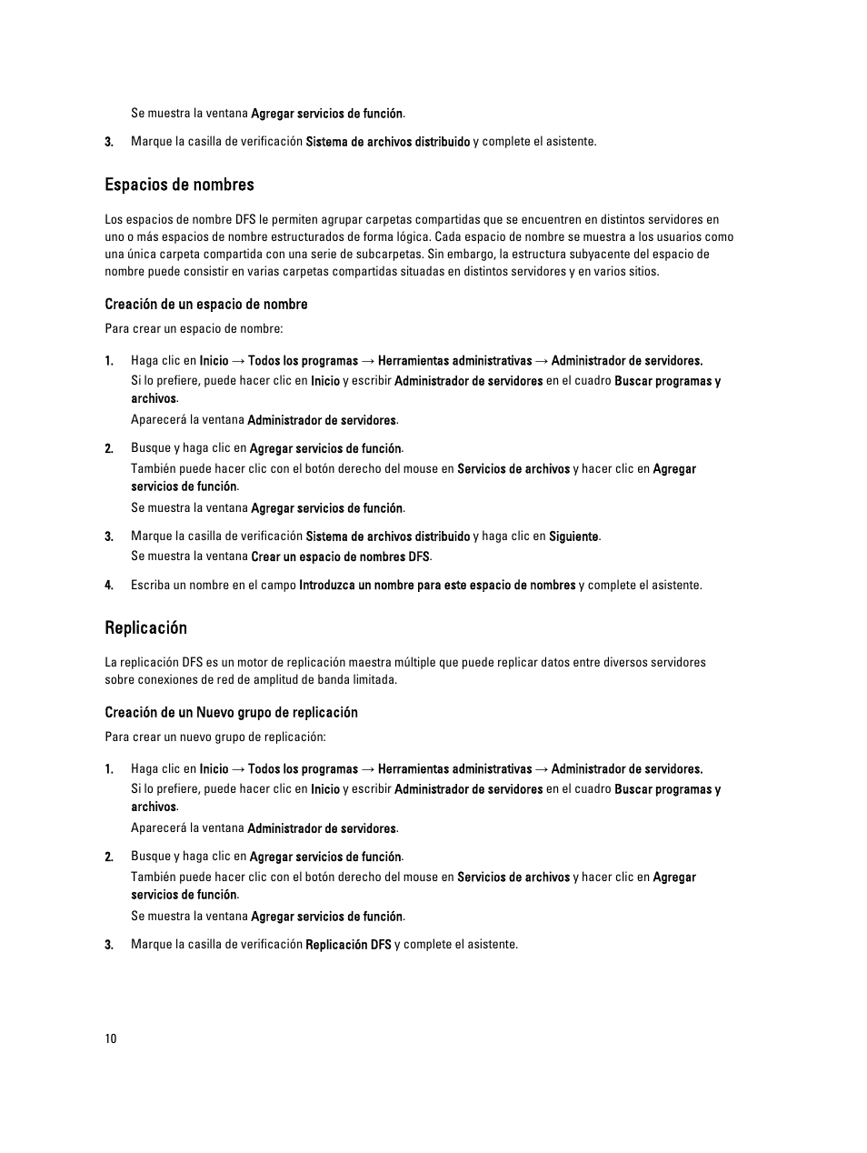 Espacios de nombres, Creación de un espacio de nombre, Replicación | Creación de un nuevo grupo de replicación | Dell PowerVault NX3200 User Manual | Page 10 / 31