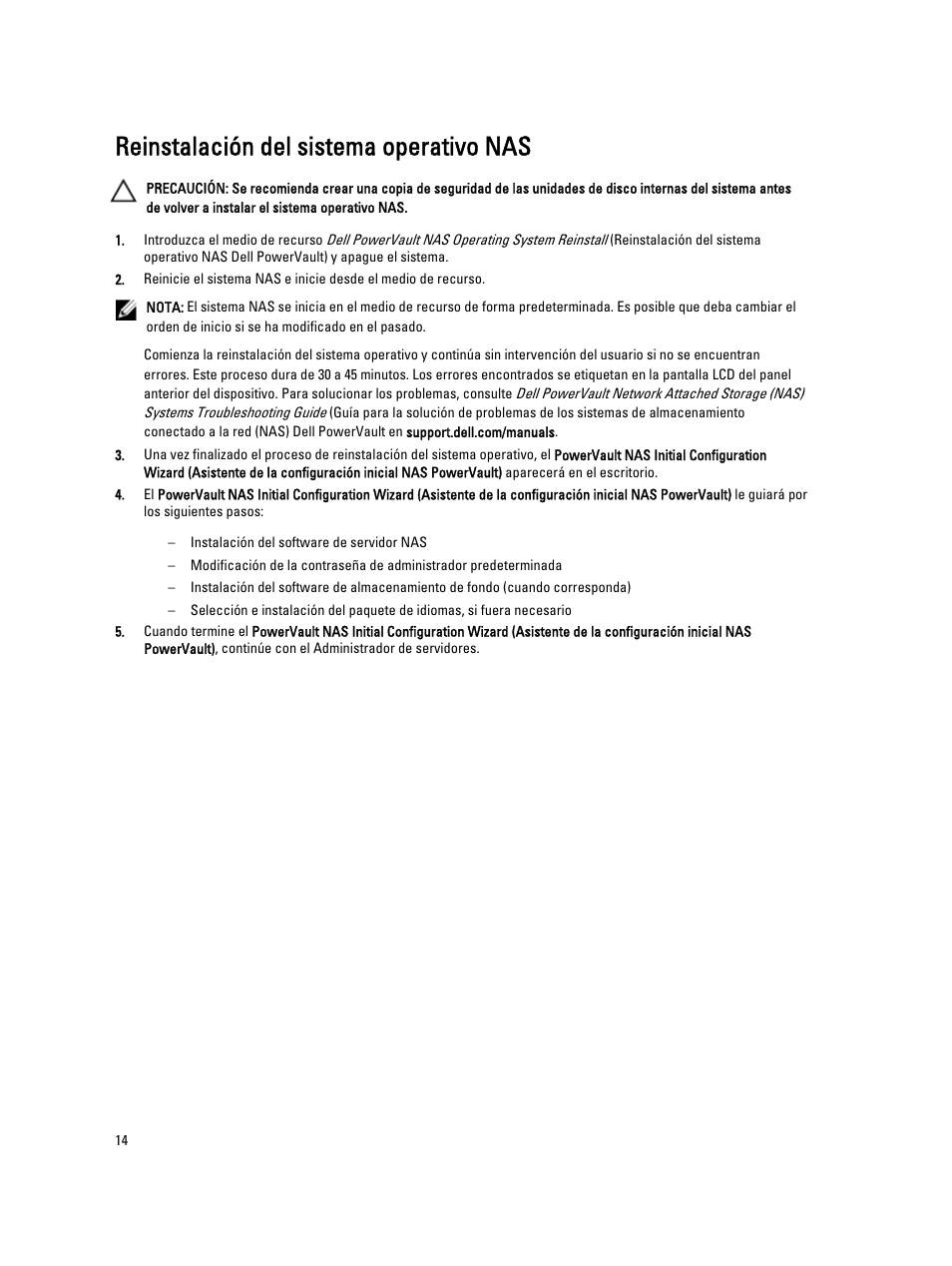 Reinstalación del sistema operativo nas | Dell PowerVault NX3200 User Manual | Page 14 / 31