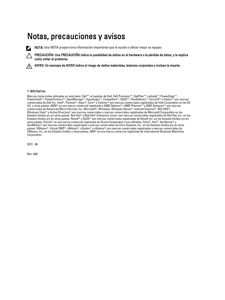 Notas, precauciones y avisos, Información general | Dell PowerVault NX3200 User Manual | Page 2 / 31