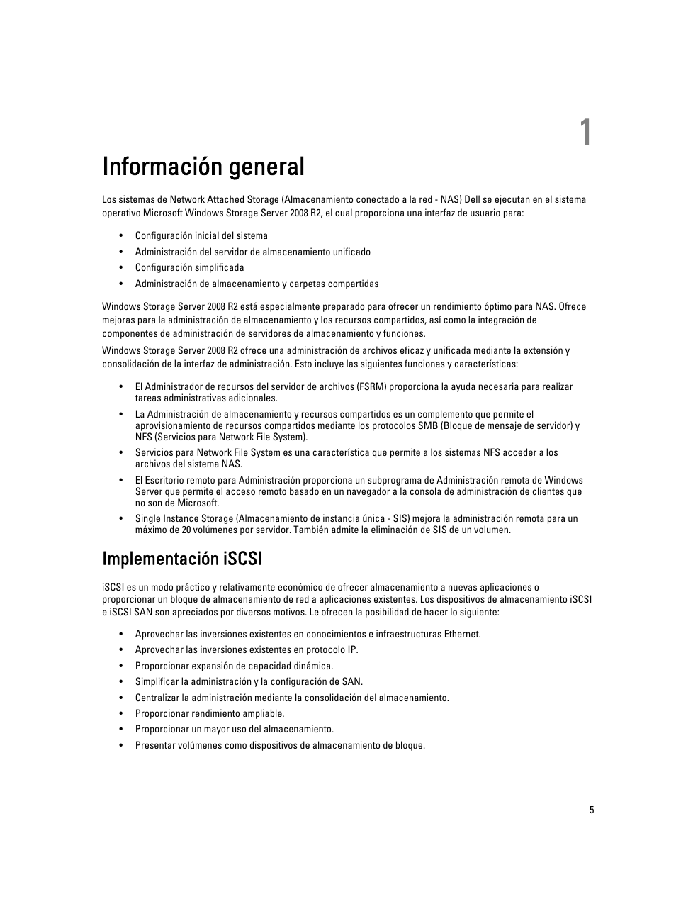 Información general, Implementación iscsi, Capítulo 1: información general | Dell PowerVault NX3200 User Manual | Page 5 / 31