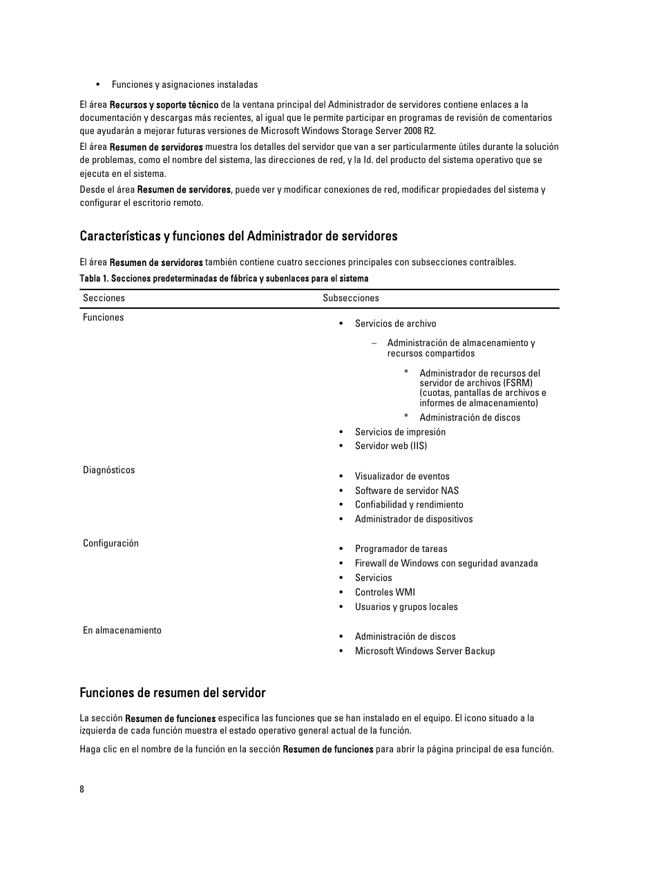 Funciones de resumen del servidor | Dell PowerVault NX3200 User Manual | Page 8 / 31
