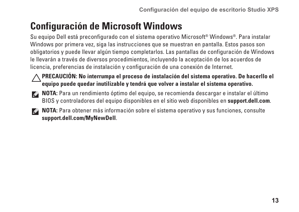 Configuración de microsoft windows | Dell Studio XPS 9100 (Mid 2010) User Manual | Page 15 / 80