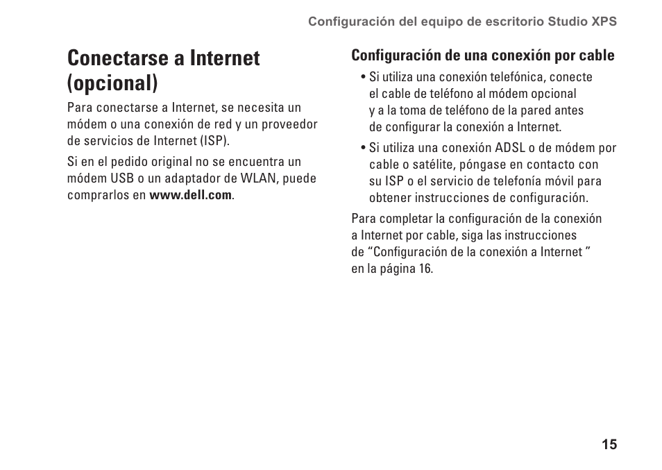 Conectarse a internet (opcional) | Dell Studio XPS 9100 (Mid 2010) User Manual | Page 17 / 80