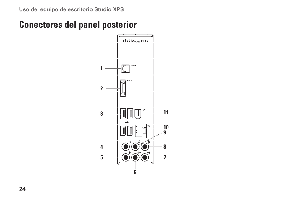 Conectores del panel posterior | Dell Studio XPS 9100 (Mid 2010) User Manual | Page 26 / 80