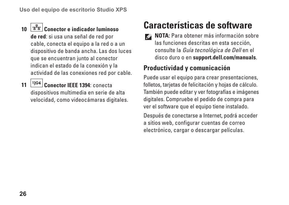 Características de software | Dell Studio XPS 9100 (Mid 2010) User Manual | Page 28 / 80