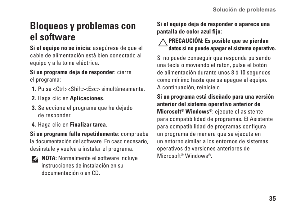 Bloqueos y problemas con el software | Dell Studio XPS 9100 (Mid 2010) User Manual | Page 37 / 80