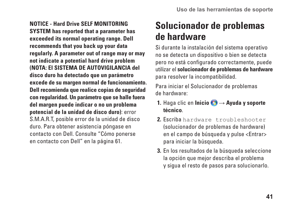 Solucionador de problemas de hardware, Solucionador de problemas, De hardware | Dell Studio XPS 9100 (Mid 2010) User Manual | Page 43 / 80