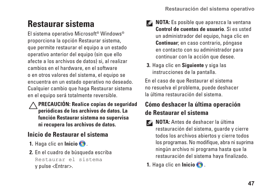 Restaurar sistema | Dell Studio XPS 9100 (Mid 2010) User Manual | Page 49 / 80