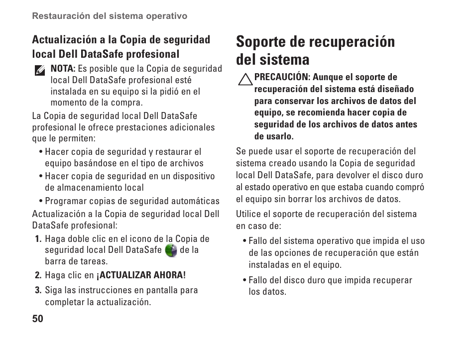 Soporte de recuperación del sistema | Dell Studio XPS 9100 (Mid 2010) User Manual | Page 52 / 80