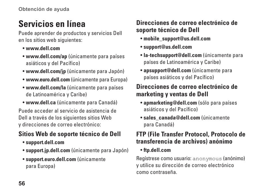 Servicios en línea | Dell Studio XPS 9100 (Mid 2010) User Manual | Page 58 / 80