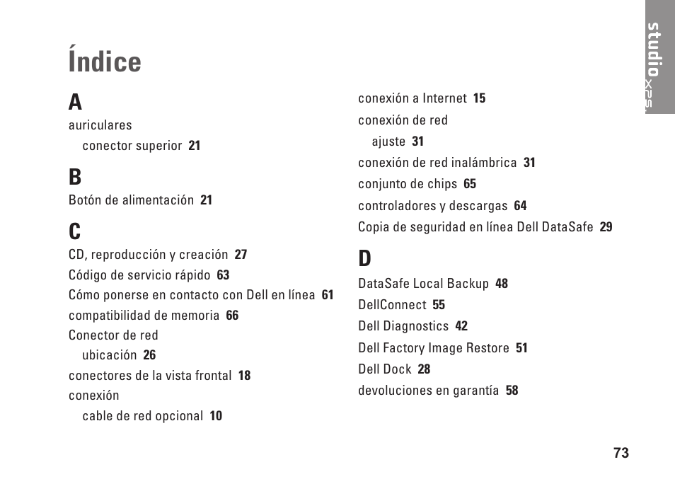 Índice | Dell Studio XPS 9100 (Mid 2010) User Manual | Page 75 / 80