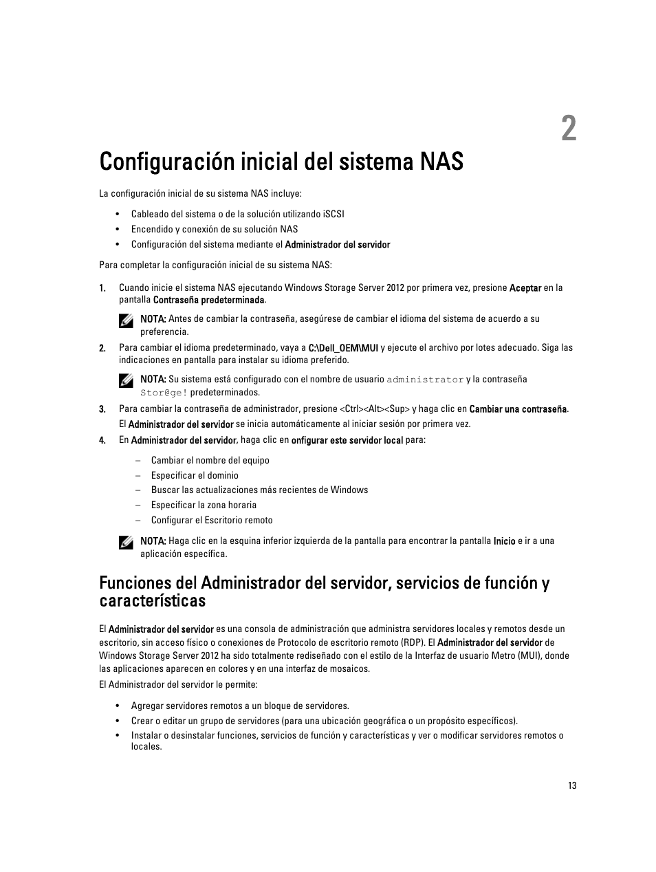 Configuración inicial del sistema nas, 2 configuración inicial del sistema nas | Dell PowerVault NX3200 User Manual | Page 13 / 40