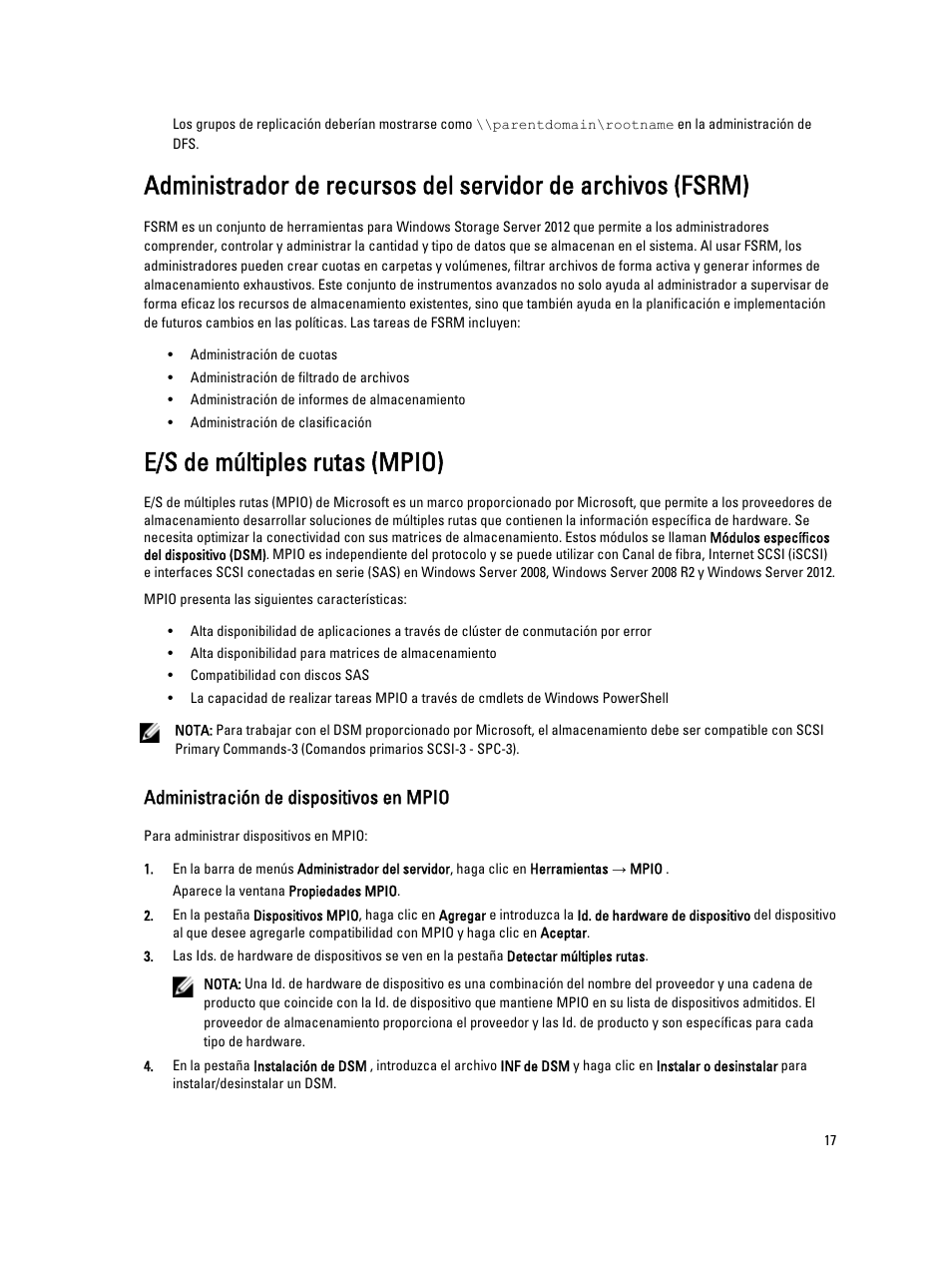 E/s de múltiples rutas (mpio), Administración de dispositivos en mpio | Dell PowerVault NX3200 User Manual | Page 17 / 40