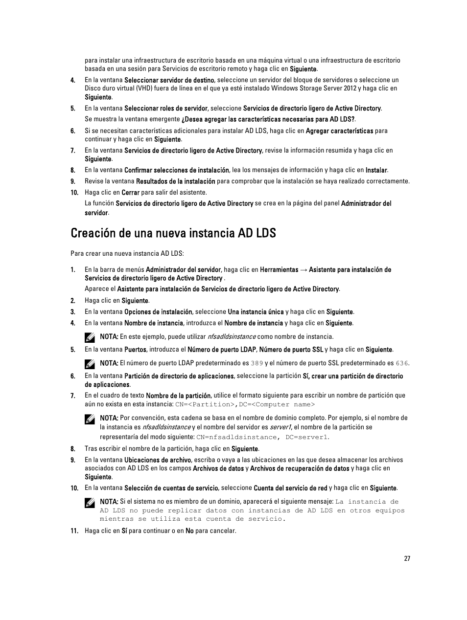Creación de una nueva instancia ad lds | Dell PowerVault NX3200 User Manual | Page 27 / 40