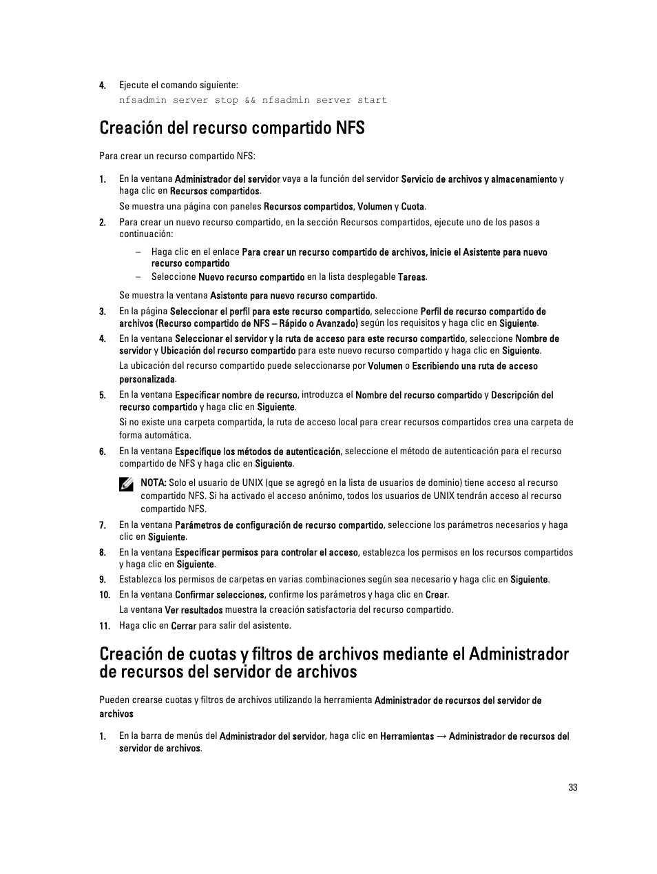 Creación del recurso compartido nfs | Dell PowerVault NX3200 User Manual | Page 33 / 40