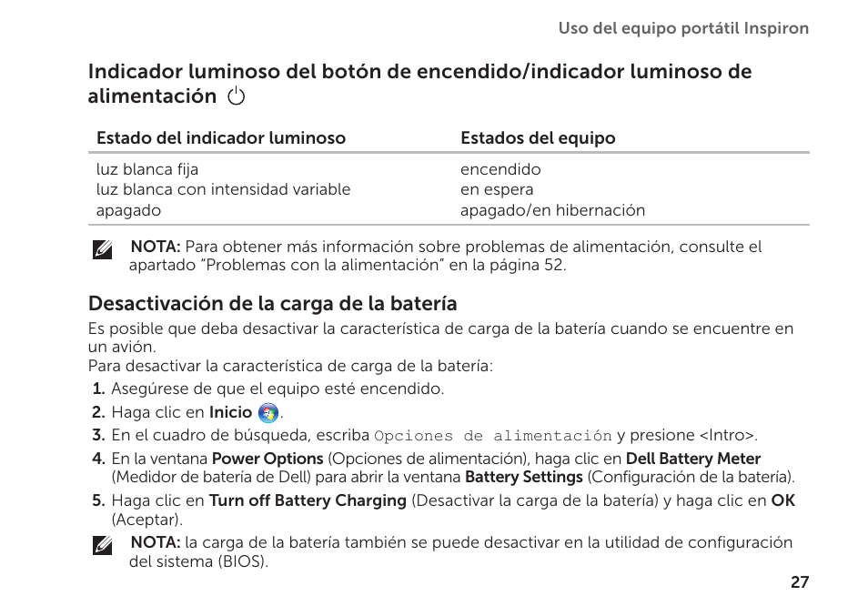 Desactivación de la carga de la batería | Dell Inspiron M411R (Mid 2011) User Manual | Page 29 / 104