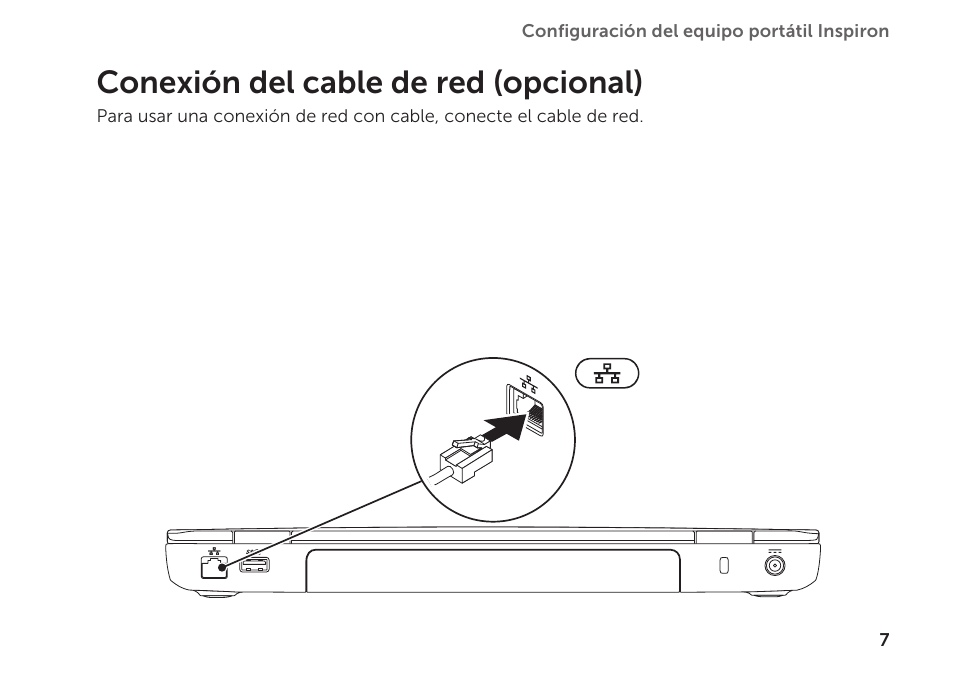 Conexión del cable de red (opcional) | Dell Inspiron M411R (Mid 2011) User Manual | Page 9 / 104