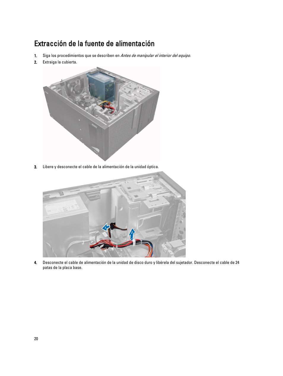 Extracción de la fuente de alimentación | Dell OptiPlex 7010 (Mid 2012) User Manual | Page 20 / 67