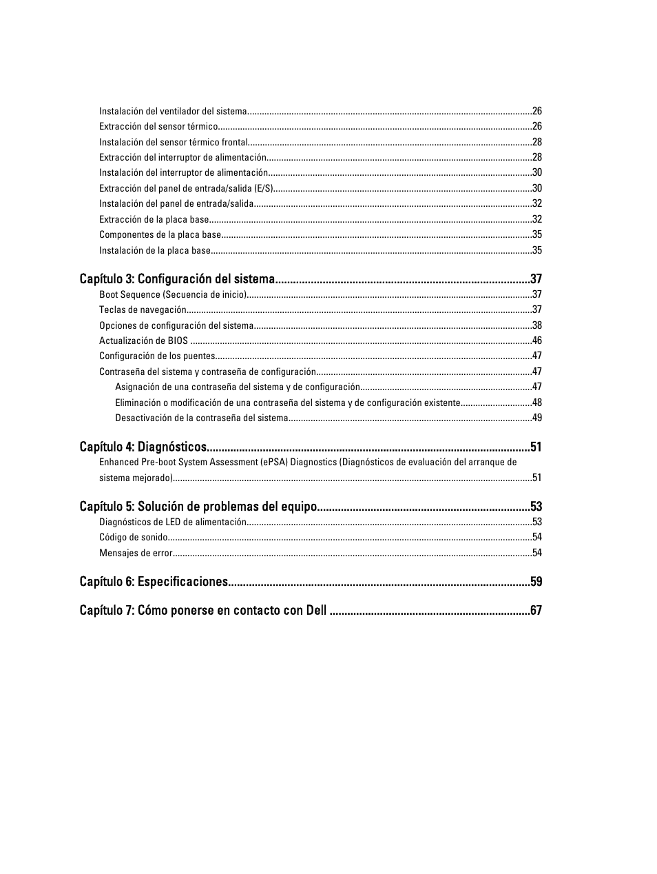 Capítulo 3: configuración del sistema, Capítulo 4: diagnósticos, Capítulo 5: solución de problemas del equipo | Dell OptiPlex 7010 (Mid 2012) User Manual | Page 4 / 67