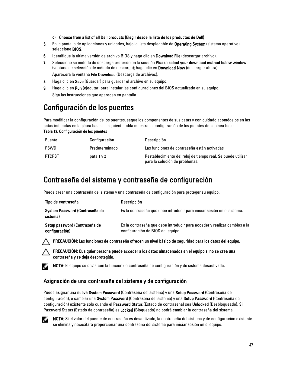 Configuración de los puentes | Dell OptiPlex 7010 (Mid 2012) User Manual | Page 47 / 67