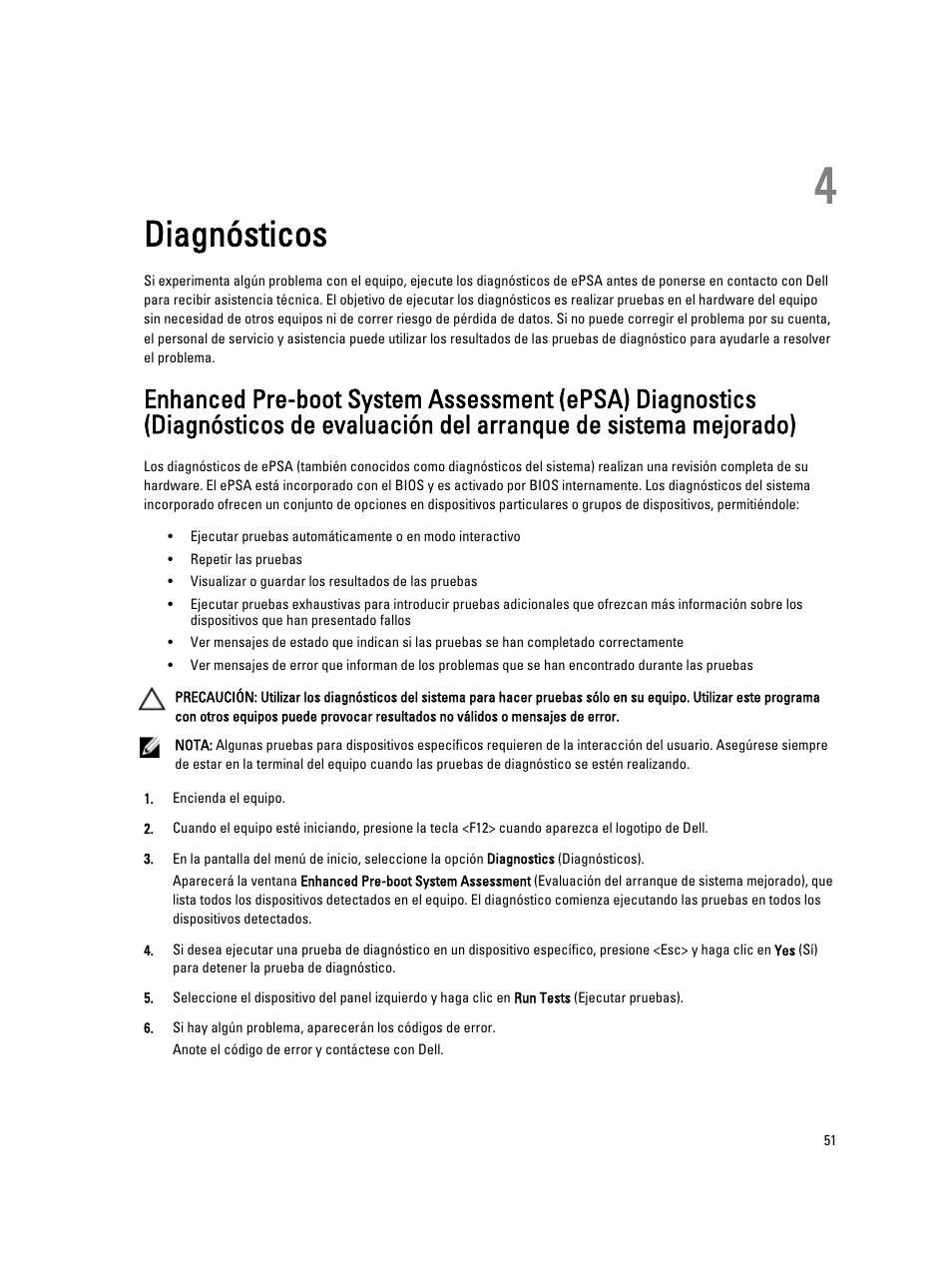 Diagnósticos, Capítulo 4: diagnósticos | Dell OptiPlex 7010 (Mid 2012) User Manual | Page 51 / 67