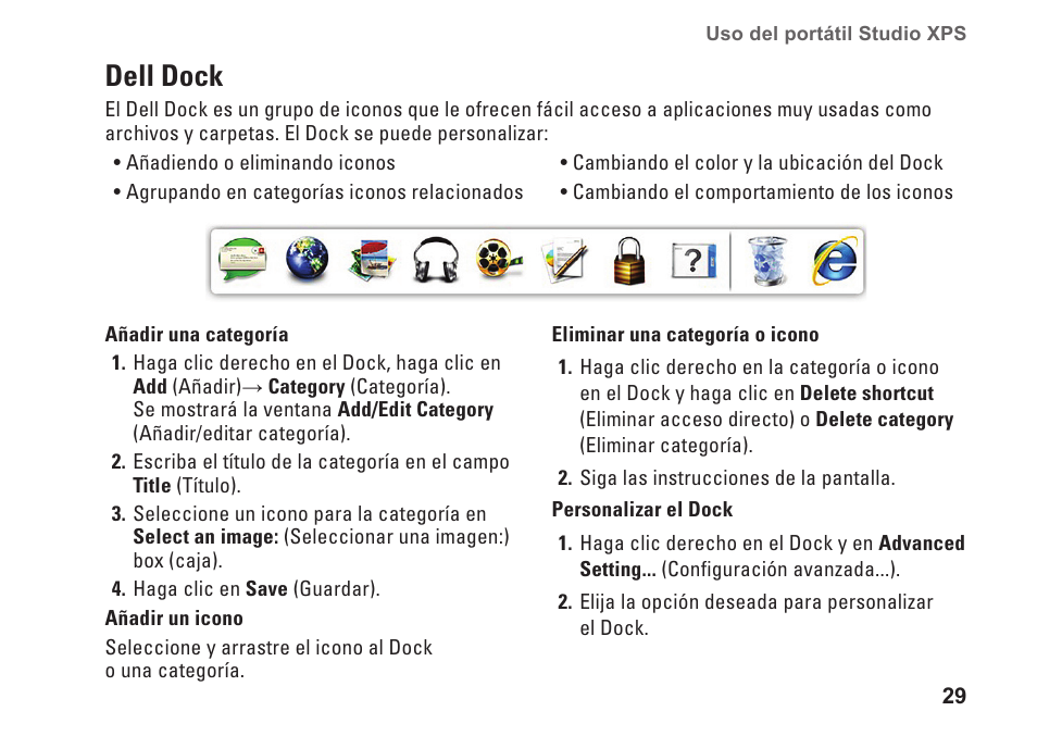 Dell dock | Dell Studio XPS 1647 (Early 2010) User Manual | Page 31 / 80