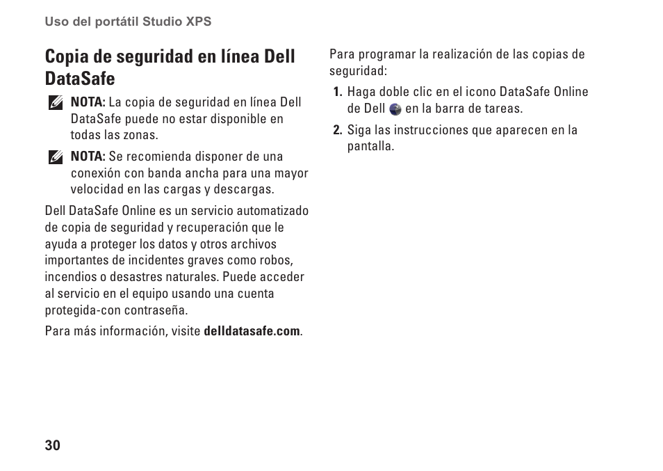 Copia de seguridad en línea dell datasafe | Dell Studio XPS 1647 (Early 2010) User Manual | Page 32 / 80