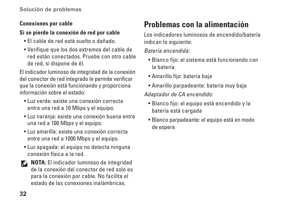 Problemas con la alimentación | Dell Studio XPS 1647 (Early 2010) User Manual | Page 34 / 80