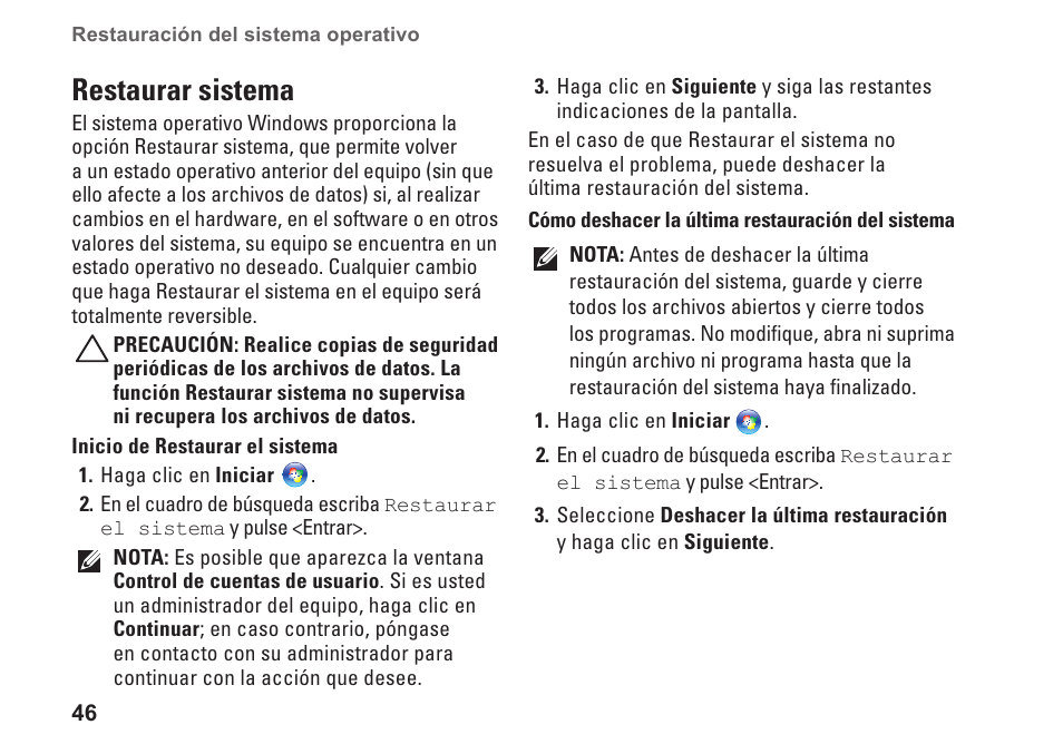 Restaurar sistema | Dell Studio XPS 1647 (Early 2010) User Manual | Page 48 / 80
