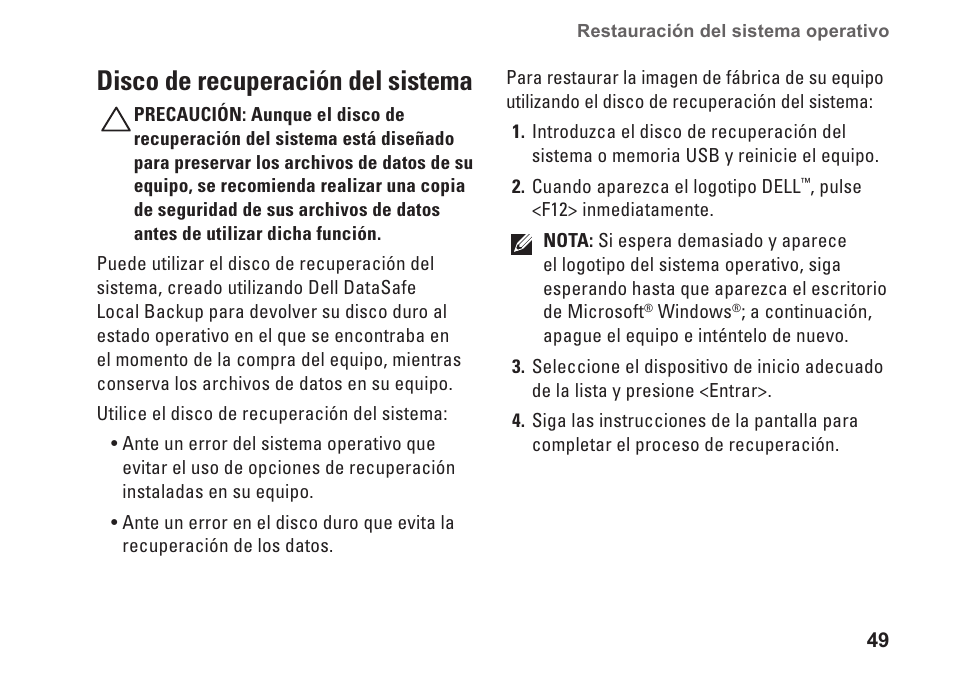 Disco de recuperación del sistema | Dell Studio XPS 1647 (Early 2010) User Manual | Page 51 / 80