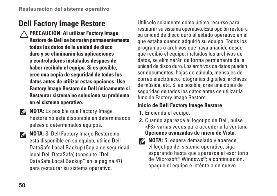 Dell factory image restore | Dell Studio XPS 1647 (Early 2010) User Manual | Page 52 / 80