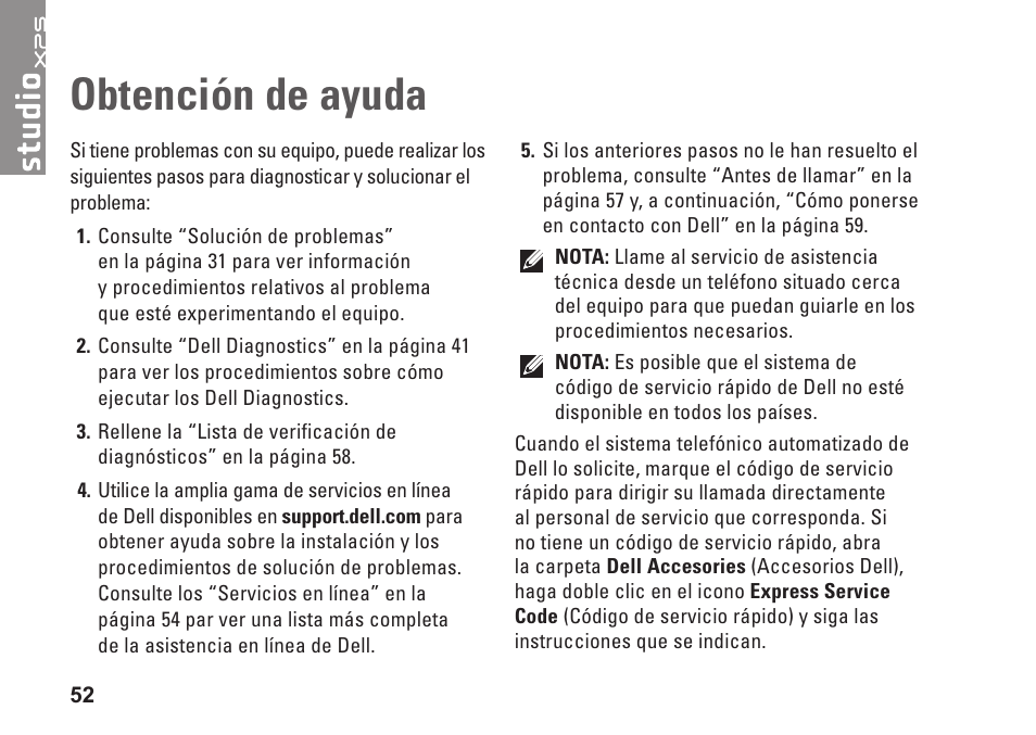Obtención de ayuda | Dell Studio XPS 1647 (Early 2010) User Manual | Page 54 / 80