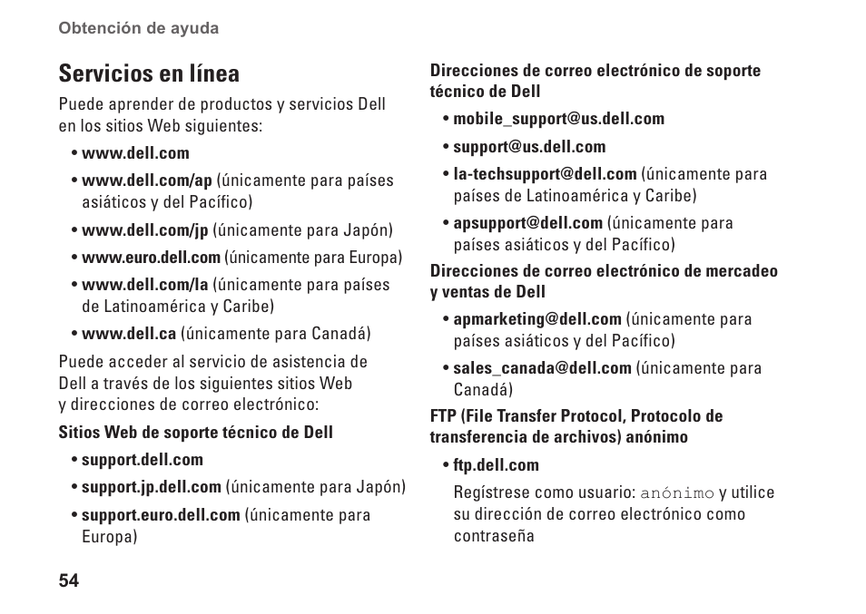 Servicios en línea | Dell Studio XPS 1647 (Early 2010) User Manual | Page 56 / 80