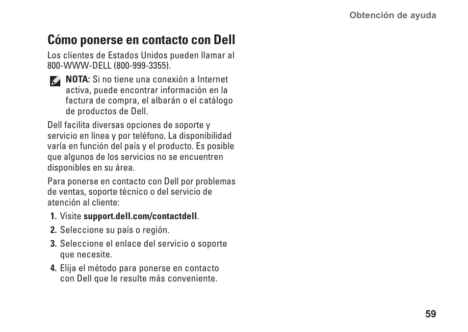 Cómo ponerse en contacto con dell | Dell Studio XPS 1647 (Early 2010) User Manual | Page 61 / 80