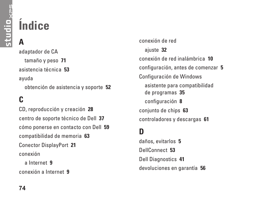 Índice | Dell Studio XPS 1647 (Early 2010) User Manual | Page 76 / 80