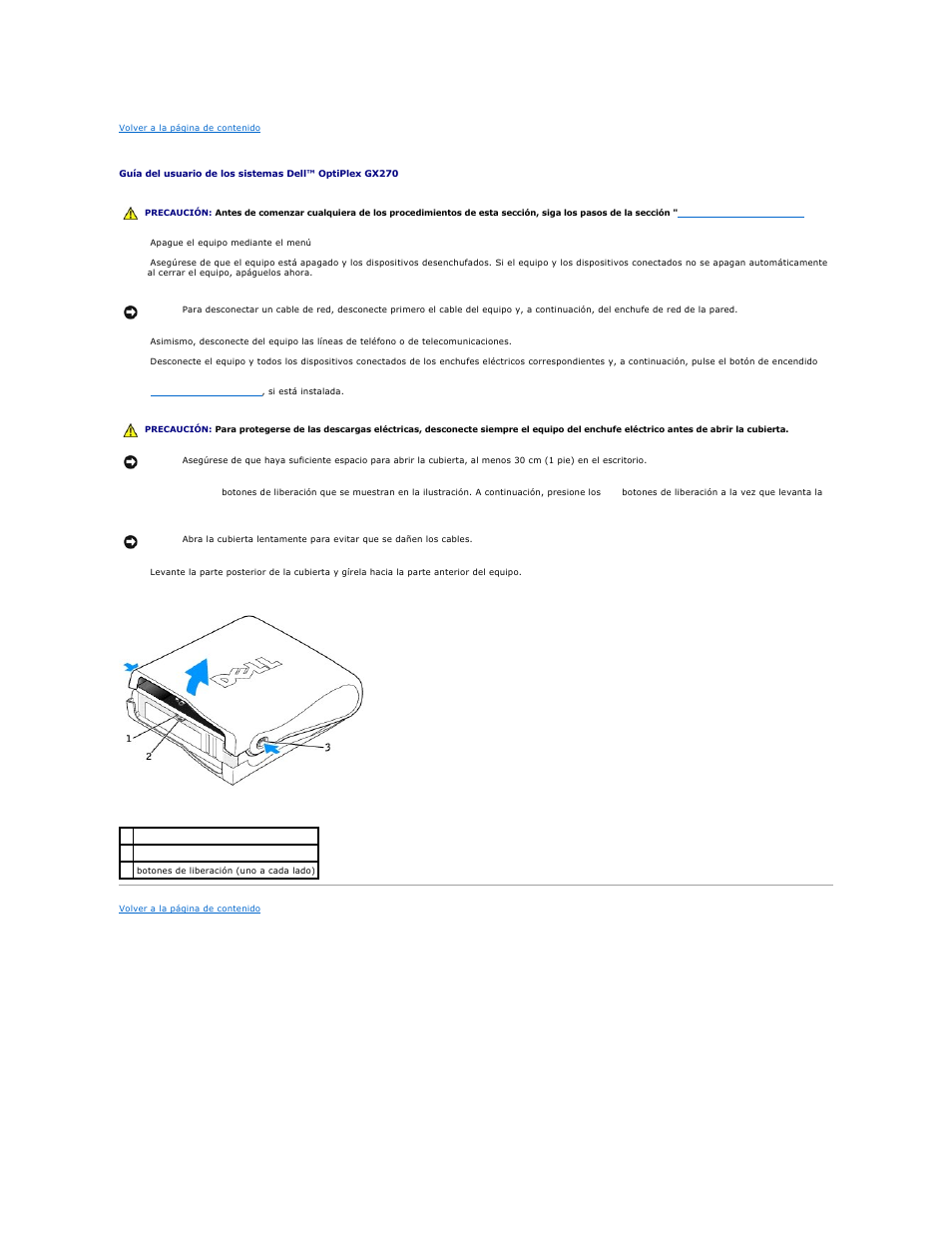 Apertura de la cubierta del equipo | Dell OptiPlex GX270 User Manual | Page 106 / 183