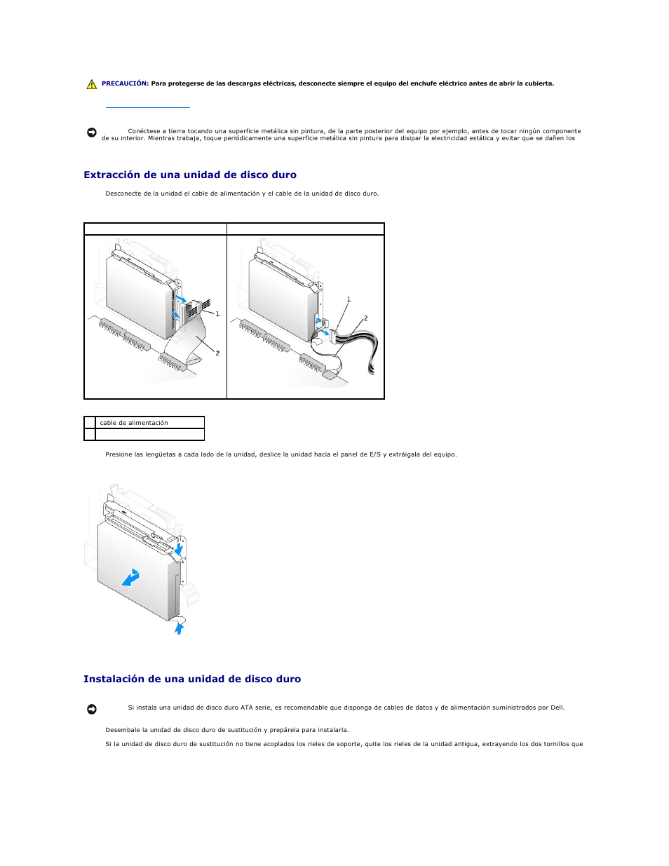 Extracción de una unidad de disco duro, Instalación de una unidad de disco duro | Dell OptiPlex GX270 User Manual | Page 110 / 183