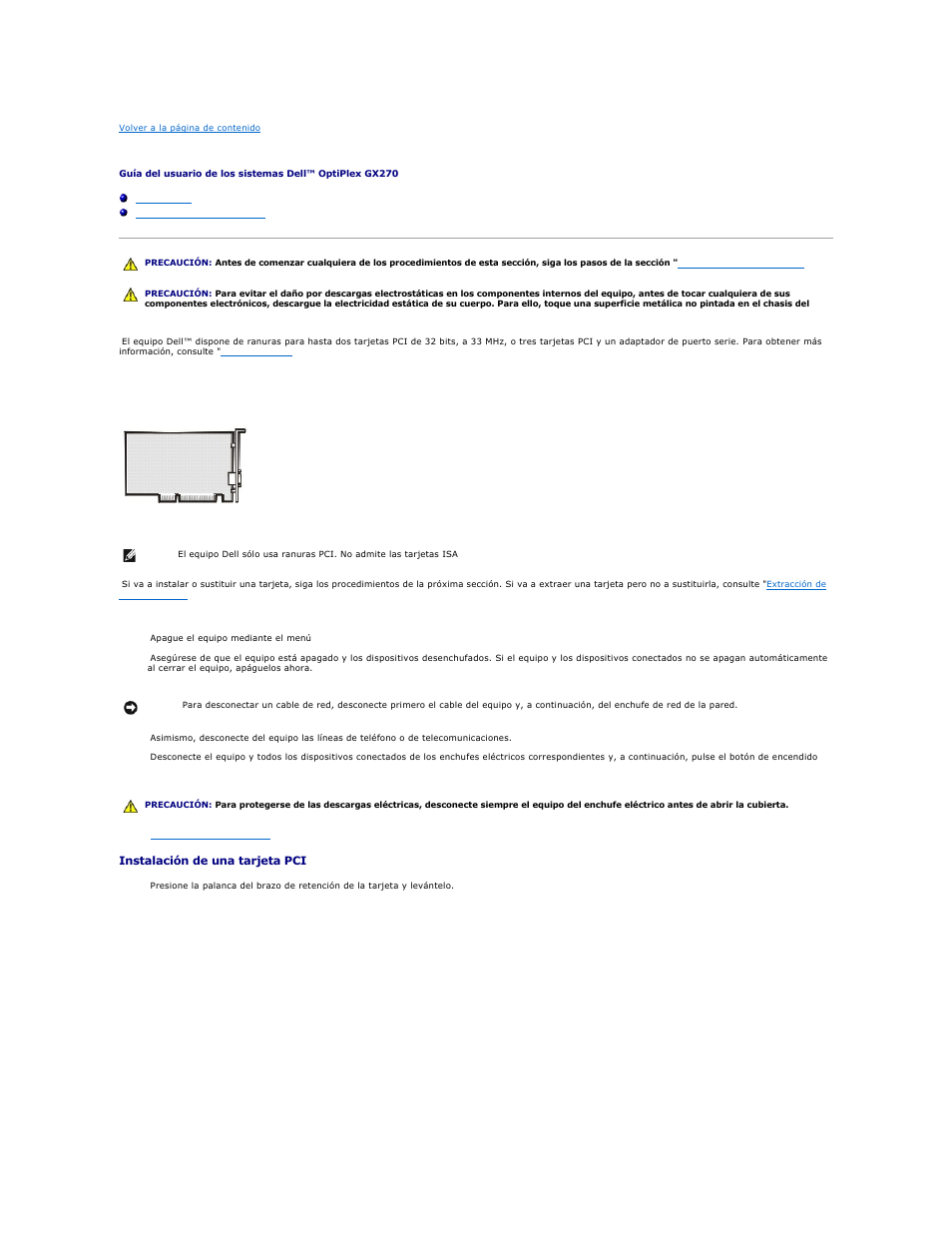 Tarjetas pci y adaptadores de puerto serie, Tarjetas pci | Dell OptiPlex GX270 User Manual | Page 131 / 183