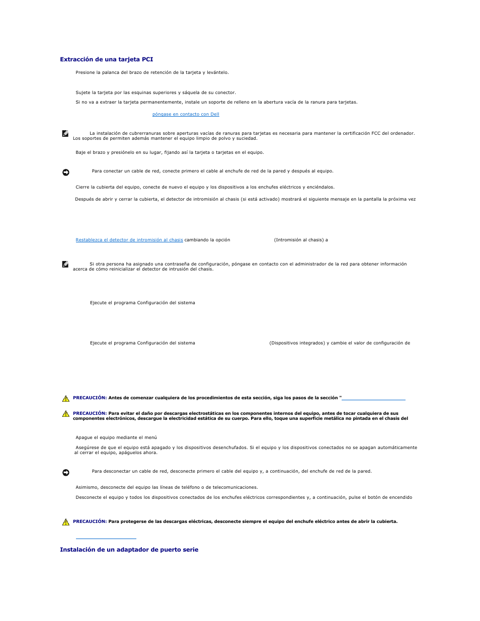 Adaptadores de puerto serie, Extracción de, Una tarjeta pci | Dell OptiPlex GX270 User Manual | Page 134 / 183