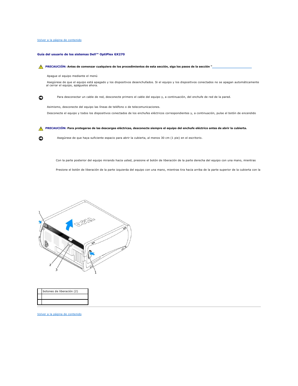 Apertura de la cubierta del equipo | Dell OptiPlex GX270 User Manual | Page 137 / 183