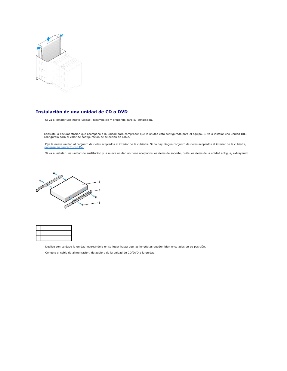 Instalación de una unidad de cd o dvd | Dell OptiPlex GX270 User Manual | Page 150 / 183
