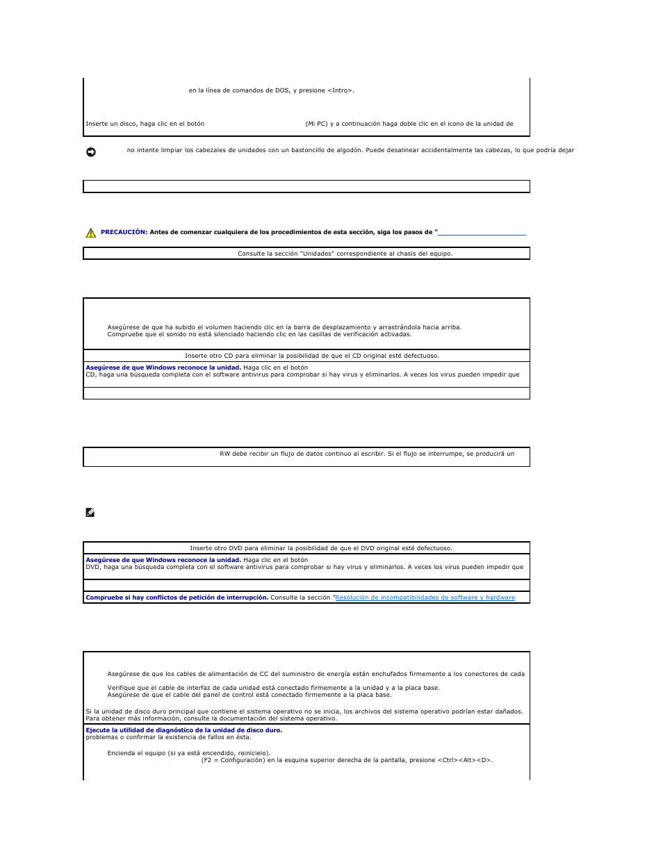 Problemas con la unidad de dvd, Problemas con la unidad de disco duro | Dell OptiPlex GX270 User Manual | Page 162 / 183