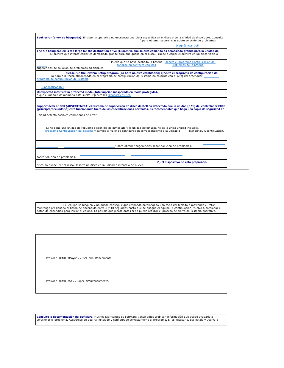 Problemas generales, El equipo no responde, Un programa deja de responder | Un programa se bloquea repetidamente | Dell OptiPlex GX270 User Manual | Page 166 / 183