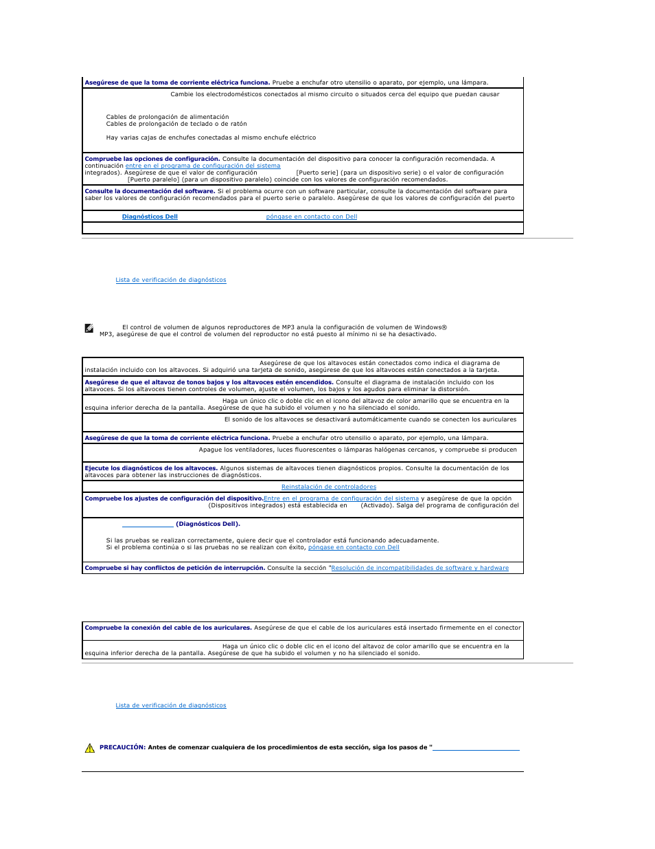 Problemas con el sonido y los altavoces, Problemas con la placa base, Los altavoces no emiten sonido | Los auriculares no emiten sonido | Dell OptiPlex GX270 User Manual | Page 171 / 183