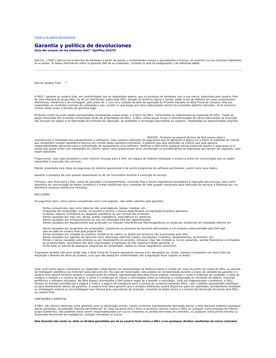 Garantía y política de devoluciones | Dell OptiPlex GX270 User Manual | Page 179 / 183