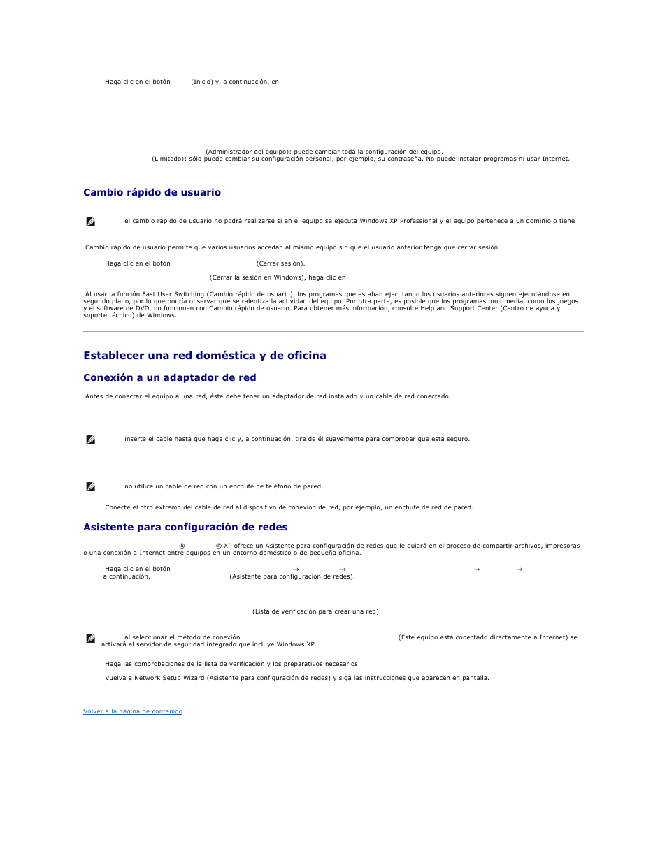 Establecer una red doméstica y de oficina, Cambio rápido de usuario, Conexión a un adaptador de red | Asistente para configuración de redes | Dell OptiPlex GX270 User Manual | Page 183 / 183